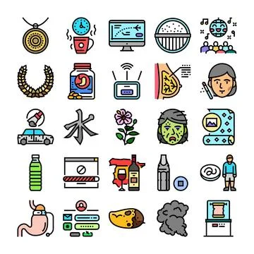 Assorted vector line icons exploring global lifestyle concepts イラスト素材