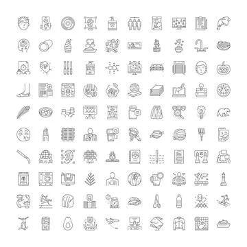 Assorted vector line icons representing various concepts and objects Stock Illustration