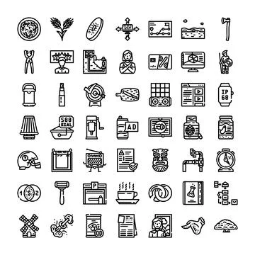 Assorted vector line icons for various concepts and themes Stock Illustration