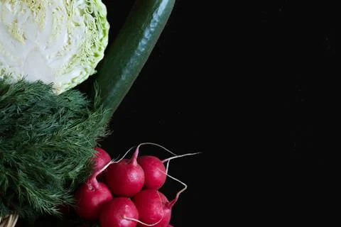 Assorted Vegetables on a Black Background Stock Photos