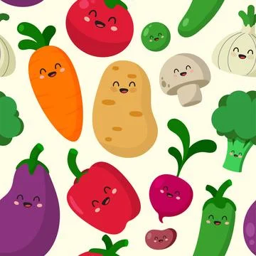 Assorted Vegetables Characters Seamless Pattern Assorted Vegetables Charac... Stock Photos