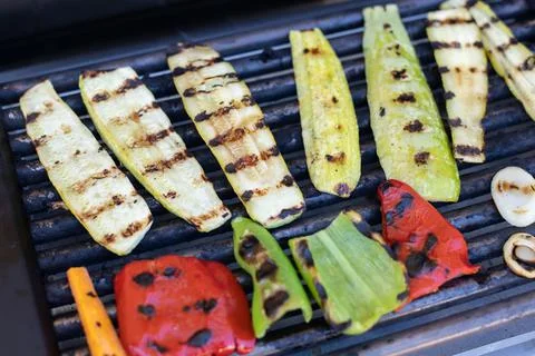 Assorted Vegetables on grill.  Chef prepares grilled vegetables Stock-Fotos
