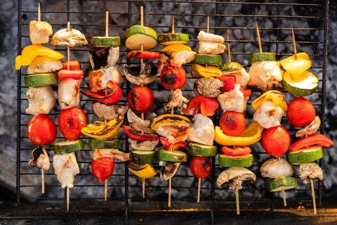 Assorted vegetables on grill Stock Photos