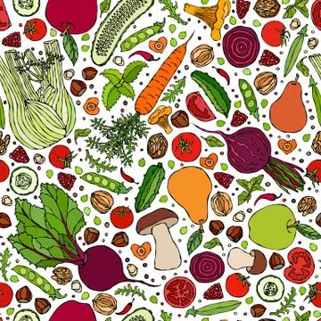 Assorted Vegetables Seamless Endless Pattern. Vegan Background. Template of V Stock Illustration
