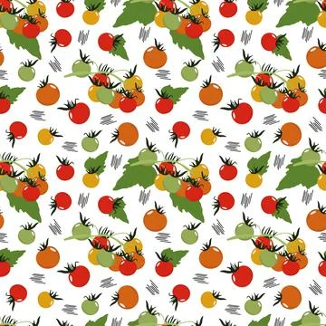 Assorted vegetables seamless pattern, tomatoes red and yellow, illustration Stock Illustration