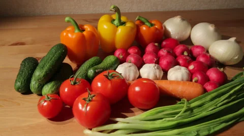 Assorted vegetables on a table Stock Footage 53285387