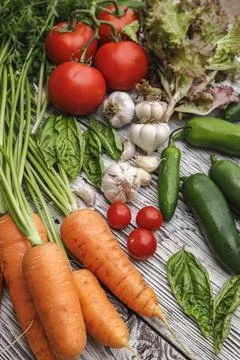 Assorted vegetables on a table. Stock Photos