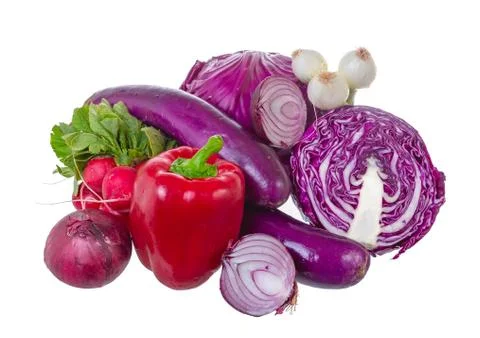 Assorted vegetables in violet gamma. Stock Photos