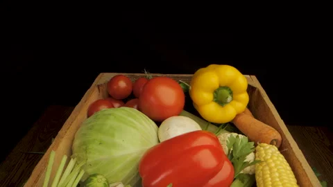 Assorted Vegetables in Wooden Box Stock Footage 279646914