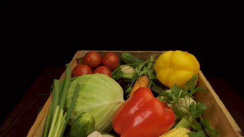 Assorted Vegetables in Wooden Box Stock Footage 287119998