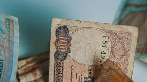 Assorted Vintage Banknotes Top View Stock Photos