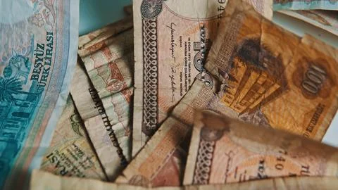 Assorted Vintage Banknotes Top View Stock Photos