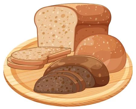 Assorted Whole Wheat and Rye Bread on Wooden Plate イラスト素材