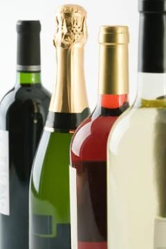 Assorted wine bottles, close-up Stock Photos