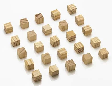 Assorted Wooden Blocks Cubes Squares on white background Stock Photos
