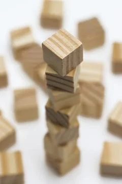 Assorted Wooden Blocks Cubes Squares on white background Stock Photos