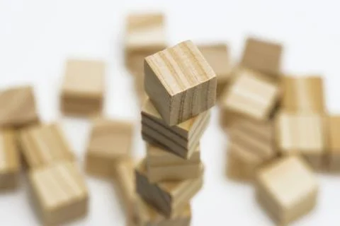 Assorted Wooden Blocks Cubes Squares on white background Stock Photos
