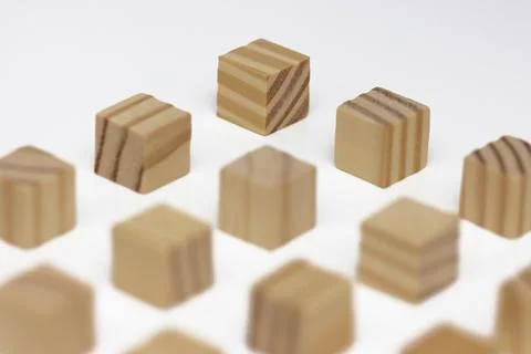 Assorted Wooden Blocks Cubes Squares on white background Stock Photos
