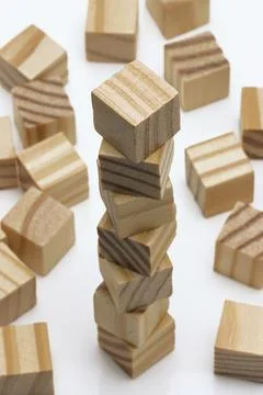 Assorted Wooden Blocks Cubes Squares on white background Stock Photos