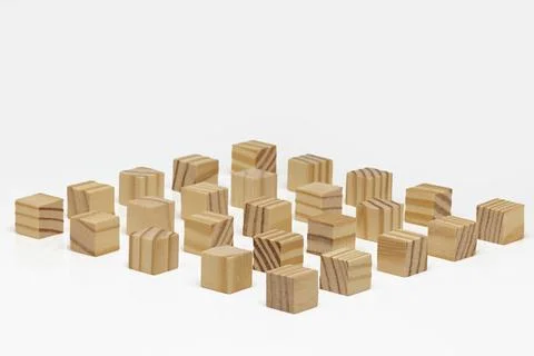 Assorted Wooden Blocks Cubes Squares on white background Stock Photos