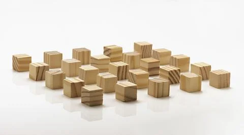 Assorted Wooden Blocks Cubes Squares on white background Stock Photos