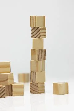 Assorted Wooden Blocks Cubes Squares on white background Stock Photos
