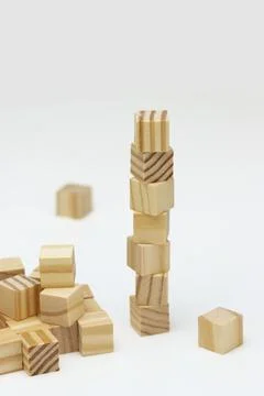 Assorted Wooden Blocks Cubes Squares on white background Stock Photos