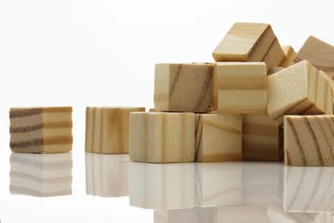Assorted Wooden Blocks Cubes Squares on white background Stock Photos
