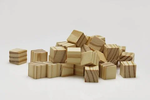 Assorted Wooden Blocks Cubes Squares on white background Stock Photos