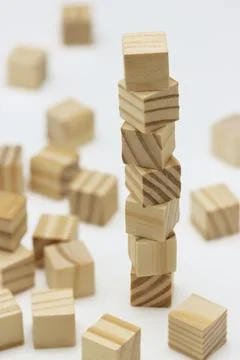 Assorted Wooden Blocks Cubes Squares on white background Stock Photos