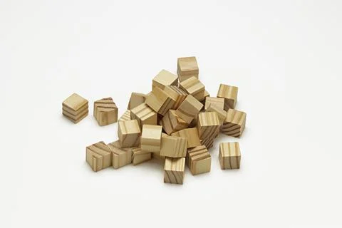 Assorted Wooden Blocks Cubes Squares on white background Stock Photos