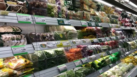 Assortment and prices in the supermarket Stock Footage