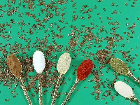 Assortment of aromatic, bright spices. Stock Photos