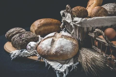 Assortment of baked bread Stock Photos