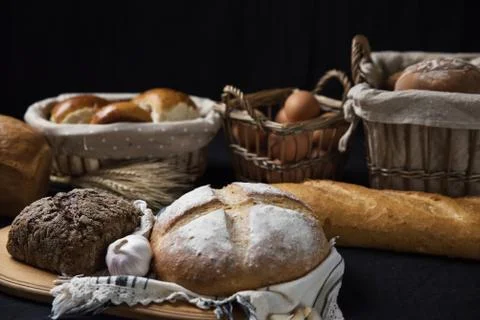Assortment of baked bread Stock Photos