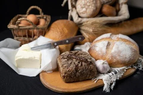 Assortment of baked bread Stock Photos