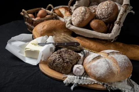 Assortment of baked bread Stock Photos
