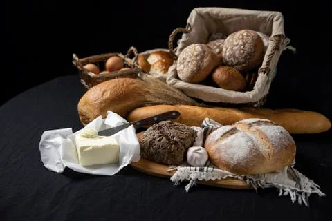 Assortment of baked bread Stock Photos
