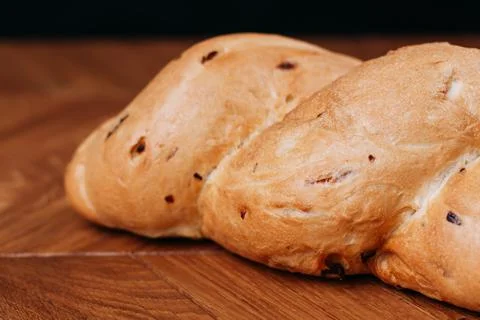 Assortment of baked bread on table Stock Photos