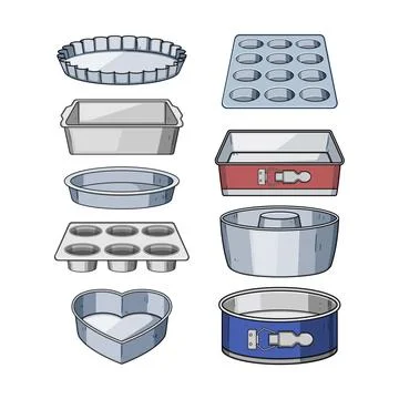 Assortment of baking pans and kitchen utensils Stock Illustration