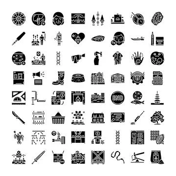 Assortment of black and white vector icons Stock Illustration