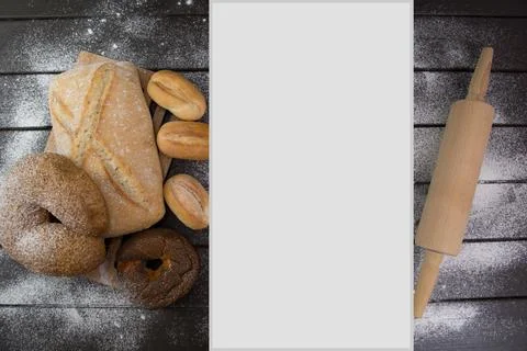 Assortment of bread. Bakery products. Various bread with a beautiful crisp. b Foto stock