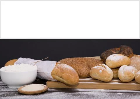 Assortment of bread. Bakery products. Various bread with a beautiful crisp. b Stock Photos