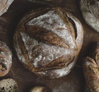 An assortment of bread loaves Stock Photos
