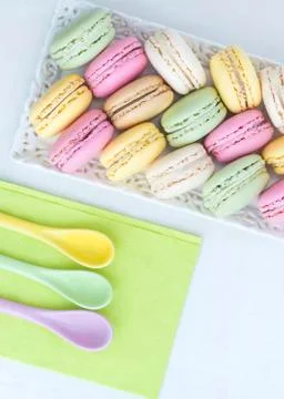 Assortment of candy colored macaroons Stock Photos