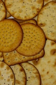 An assortment of Cheese Biscuits closeup Stock Photos