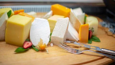 Assortment of cheese on the buffet Stock Photos