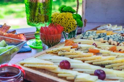 Assortment of chesses for buffet party 스톡 사진