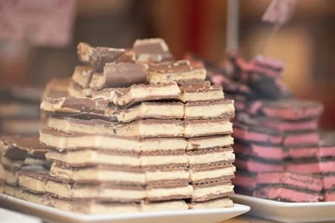 An assortment of chocolates with different fillings Stock Photos