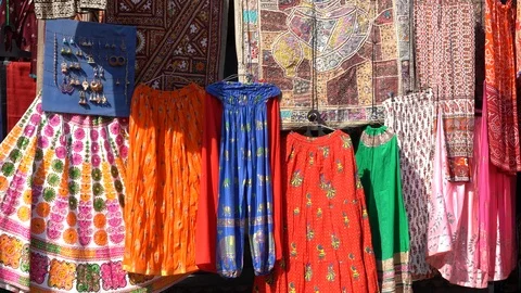 Assortment of clothes for sale in local Stock Video Pond5